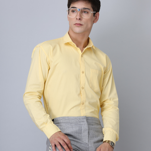 Frankshirt Yellow Solid Tailored Fit Cotton Casual Shirt for Man