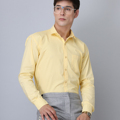 Frankshirt Yellow Solid Tailored Fit Cotton Casual Shirt for Man
