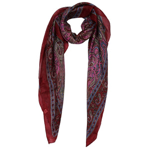 Silk Scarf Maroon Border Paisley Print