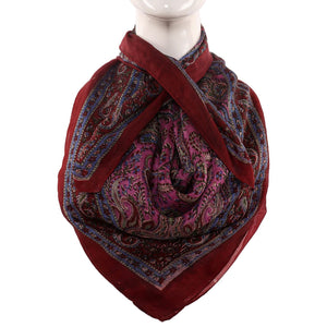 Silk Scarf Maroon Border Paisley Print