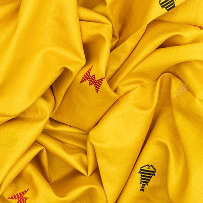 Yellow Handwoven Tussar Silk Saree With Diamond Motifs-Yellow
