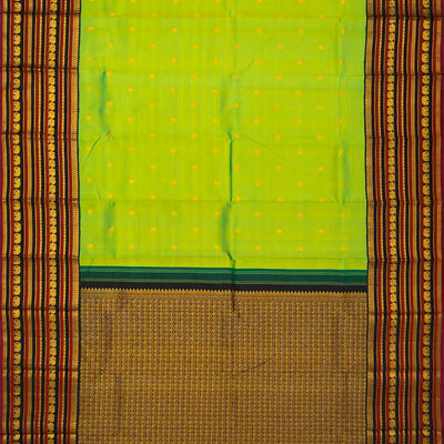 Light Green Handloom Kanchipuram Korvai Silk Saree With Floral Buttas