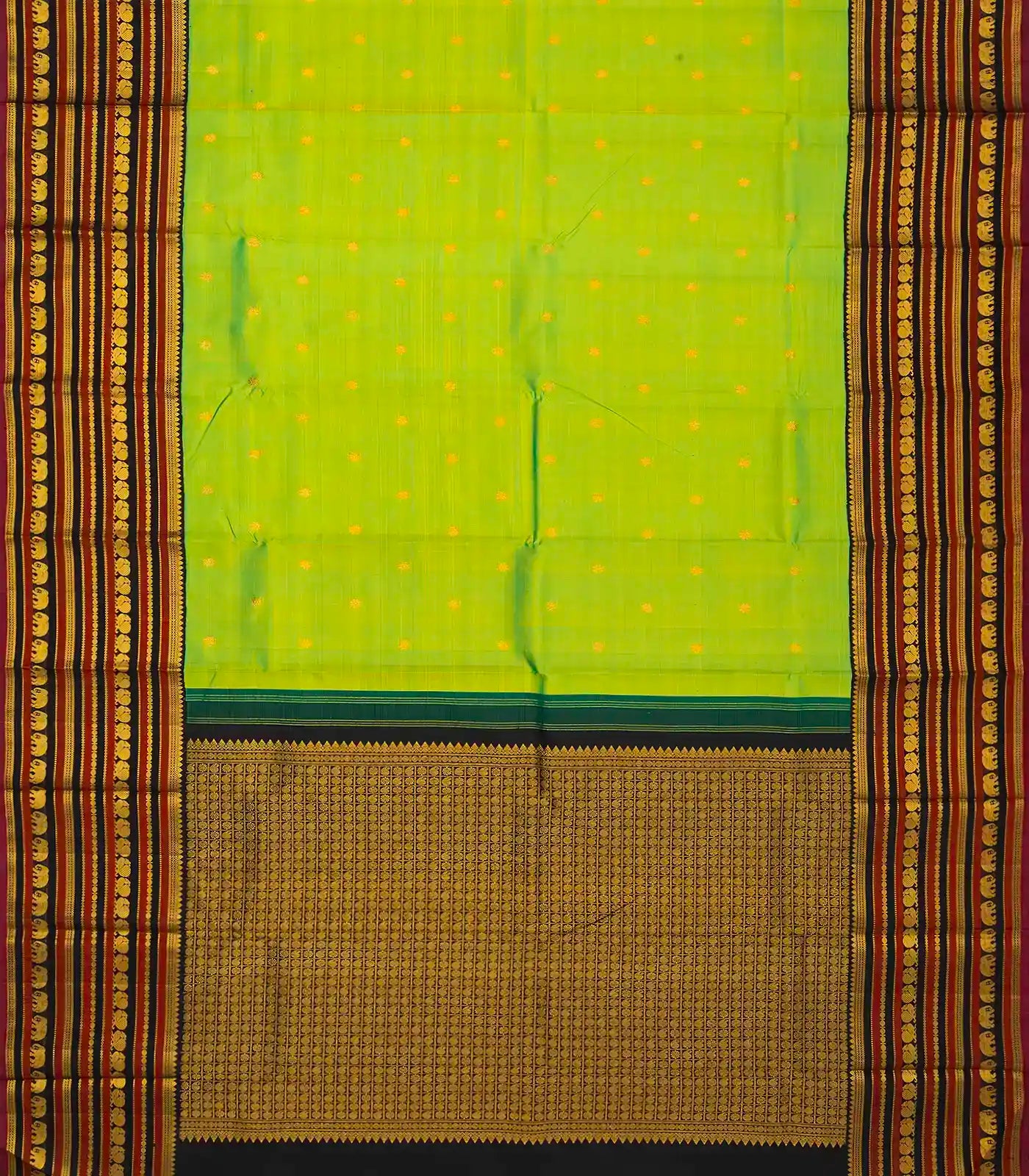 Light Green Handloom Kanchipuram Korvai Silk Saree With Floral Buttas