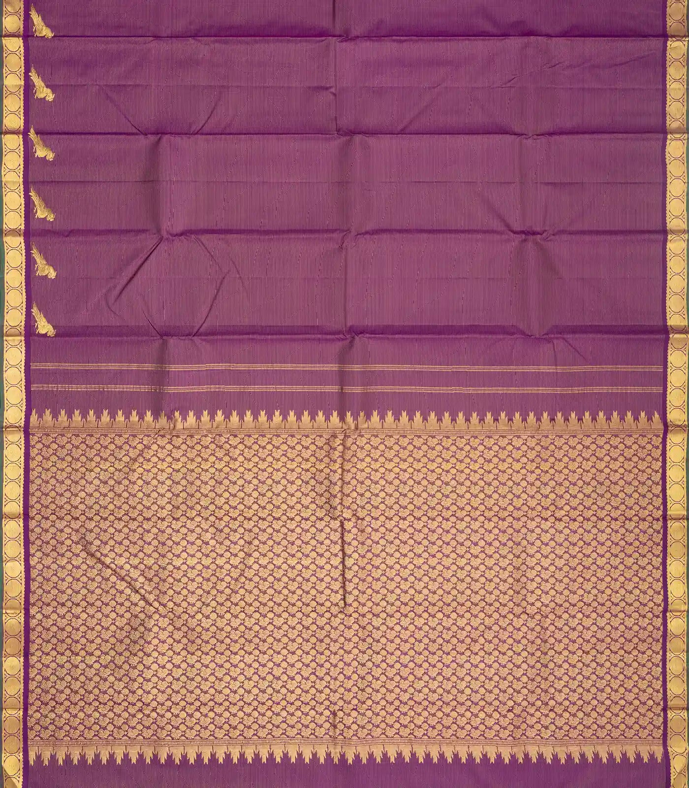 Magenta Handloom Kanchipuram Vairaoosi Silk Saree With Zari Stripes