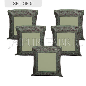 Green Base with Black Gota Work Border Cotton Satin Silk Cushion Cover