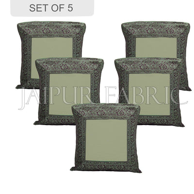 Green Base with Black Gota Work Border Cotton Satin Silk Cushion Cover