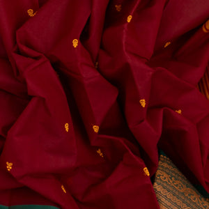 Crimson Handloom Chettinad Cotton Saree With Floral Buttas