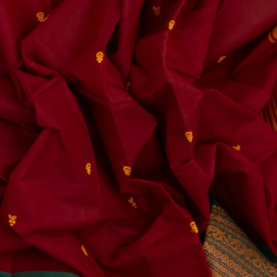 Crimson Handloom Chettinad Cotton Saree With Floral Buttas