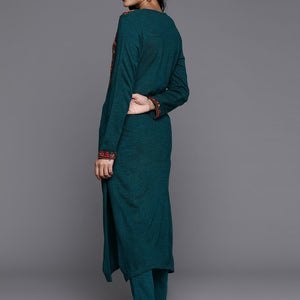 Green Yoke Design Wool Straight Kurta Set