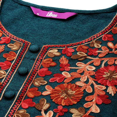 Green Yoke Design Wool Straight Kurta Set