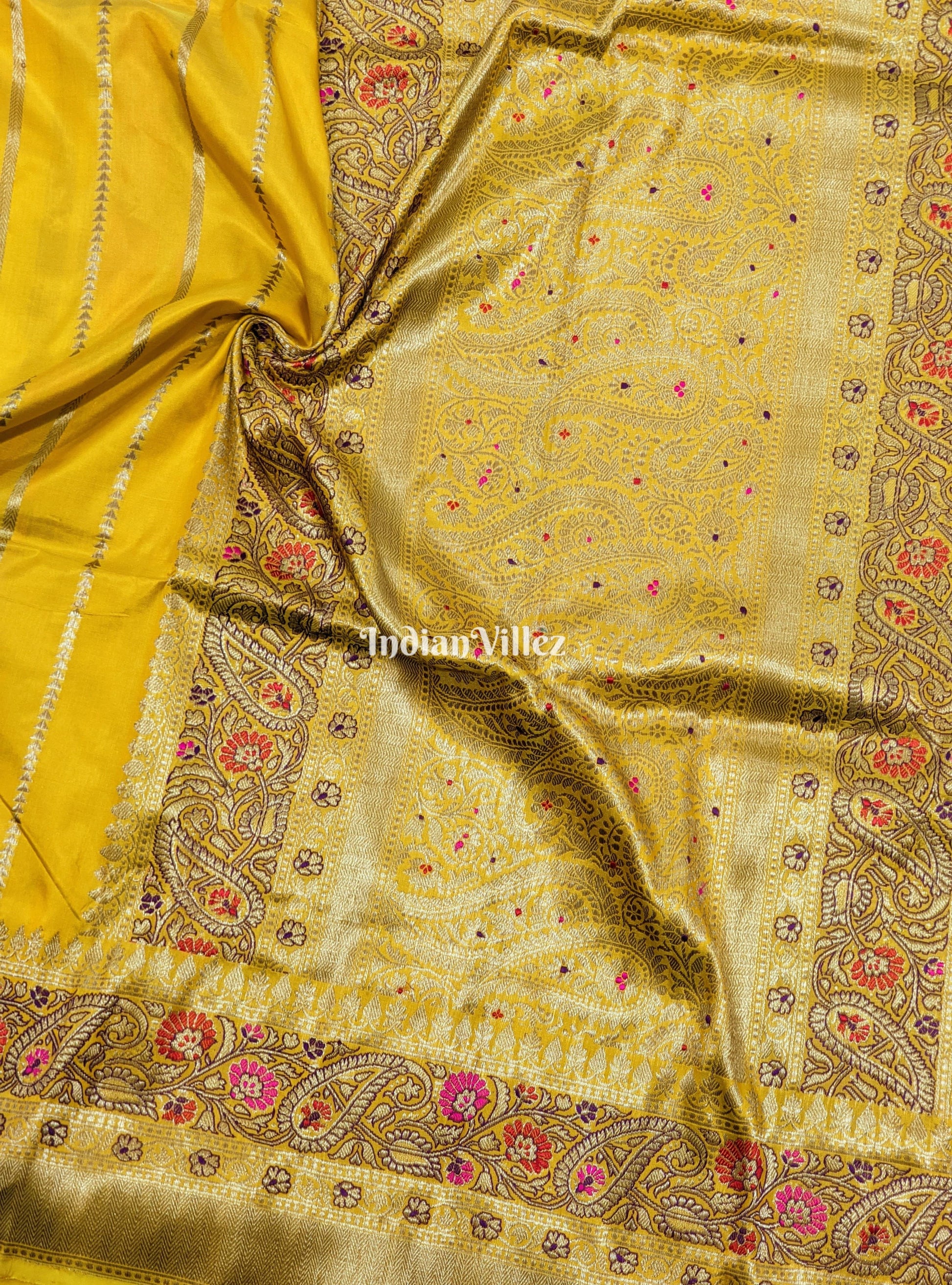 Yellow Designer Banarasi Meenakari Katan Silk Saree