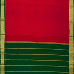 Red Mysore Crepe Silk Saree With Contrast Border