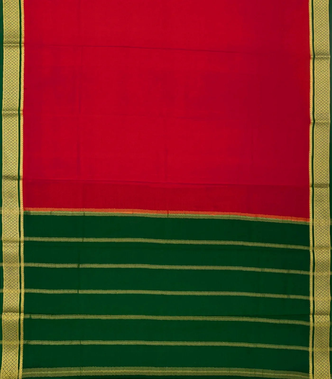 Red Mysore Crepe Silk Saree With Contrast Border