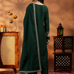 Green Yoke Design Silk Blend Straight Suit With Dupatta