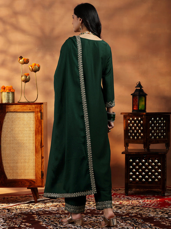 Green Yoke Design Silk Blend Straight Suit With Dupatta