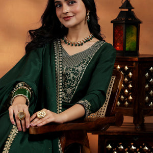 Green Yoke Design Silk Blend Straight Suit With Dupatta