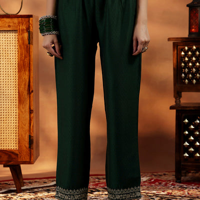 Green Yoke Design Silk Blend Straight Suit With Dupatta