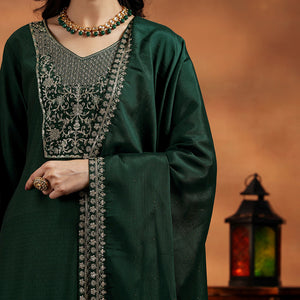 Green Yoke Design Silk Blend Straight Suit With Dupatta