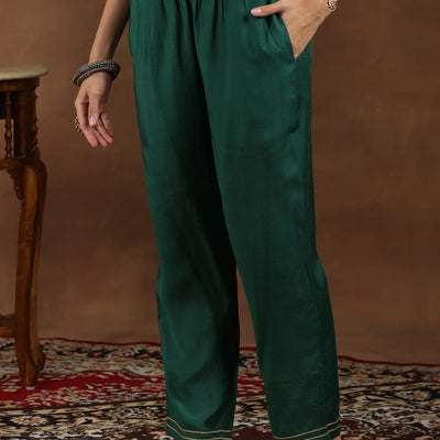 Green Woven Design Silk Blend Straight Suit With Dupatta