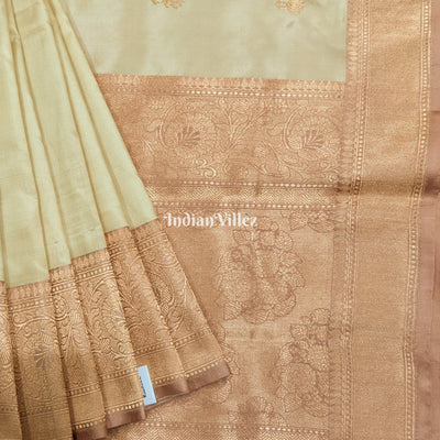 Cream Flower Motif Banarasi Katan Silk Saree