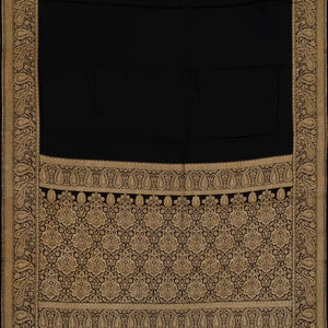 Black Banarasi Georgette Saree With Plain Body & Zari Border
