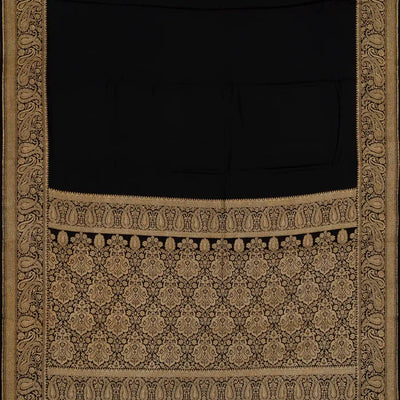 Black Banarasi Georgette Saree With Plain Body & Zari Border