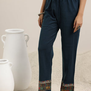 Blue Yoke Design Wool Blend Straight Suit With Dupatta