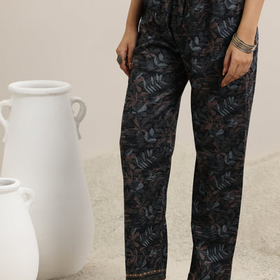 Grey Printed Wool Blend Straight Suit With Dupatta