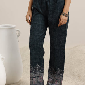 Grey Printed Wool Blend Straight Suit With Dupatta