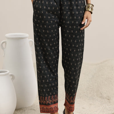 Grey Printed Wool Blend Straight Suit With Dupatta