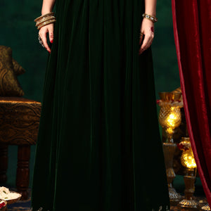 Green Embroidered Velvet Straight Suit With Dupatta