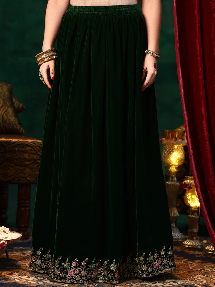 Green Embroidered Velvet Straight Suit With Dupatta