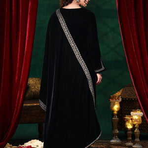 Blue Yoke Design Velvet Straight Suit With Dupatta