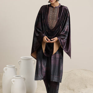 Brown Printed Velvet Straight Suit With Dupatta
