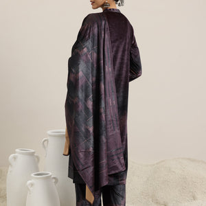 Brown Printed Velvet Straight Suit With Dupatta