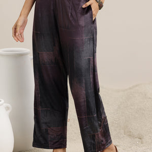 Brown Printed Velvet Straight Suit With Dupatta