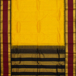 Yellow Handloom Kanchipuram Korvai Silk Saree And Checks