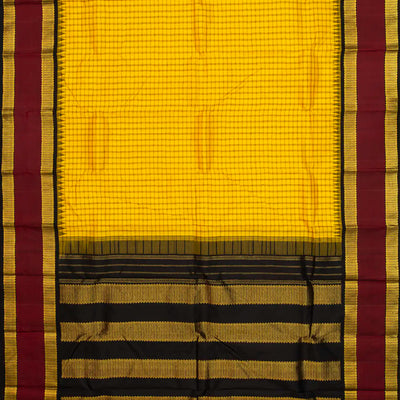 Yellow Handloom Kanchipuram Korvai Silk Saree And Checks