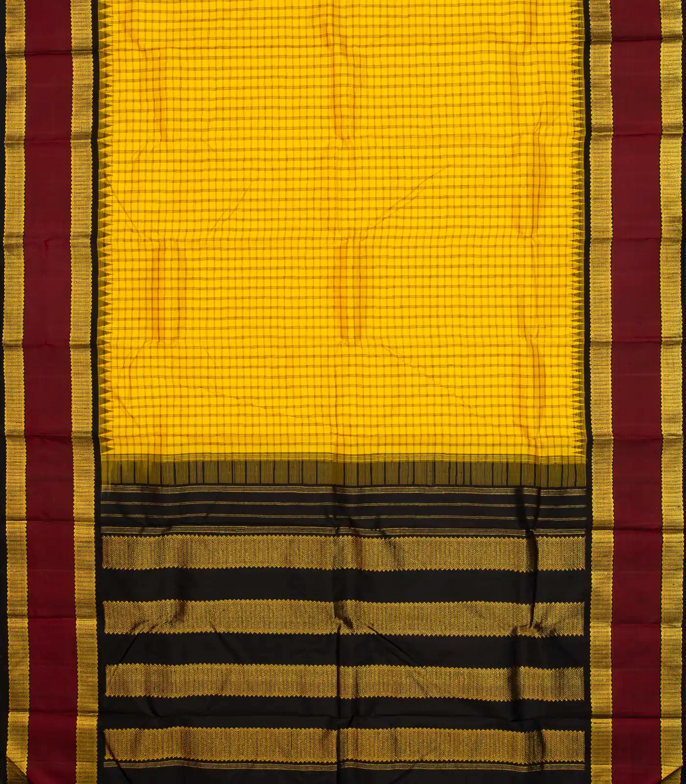 Yellow Handloom Kanchipuram Korvai Silk Saree And Checks