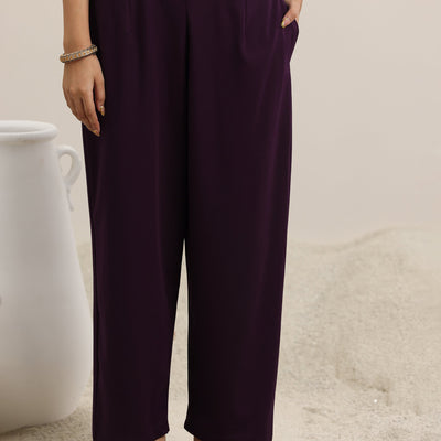 Burgundy Woven Design Wool Blend Straight Suit With Dupatta