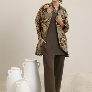 Brown Solid Wool Blend Straight Kurta With Palazzos