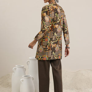 Brown Solid Wool Blend Straight Kurta With Palazzos