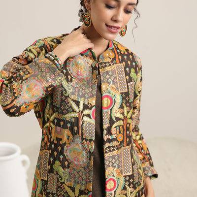 Brown Solid Wool Blend Straight Kurta With Palazzos