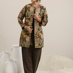 Brown Solid Wool Blend Straight Kurta With Palazzos