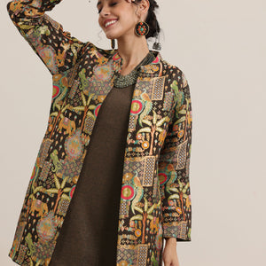 Brown Solid Wool Blend Straight Kurta With Palazzos