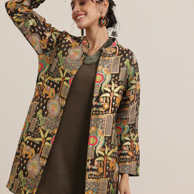 Brown Solid Wool Blend Straight Kurta With Palazzos