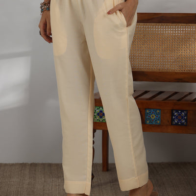 Cream Printed Cotton Blend Straight Suit With Dupatta