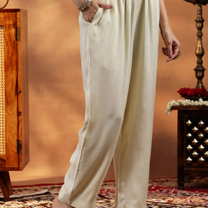 Cream Embroidered Georgette Straight Suit With Dupatta