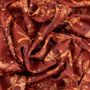 Rust Handwoven Printed Tussar Silk Saree With Bird Motifs-Rust