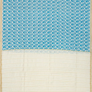 Taupe Handloom Chanderi Cotton Saree With Printed Blue Floral Motifs